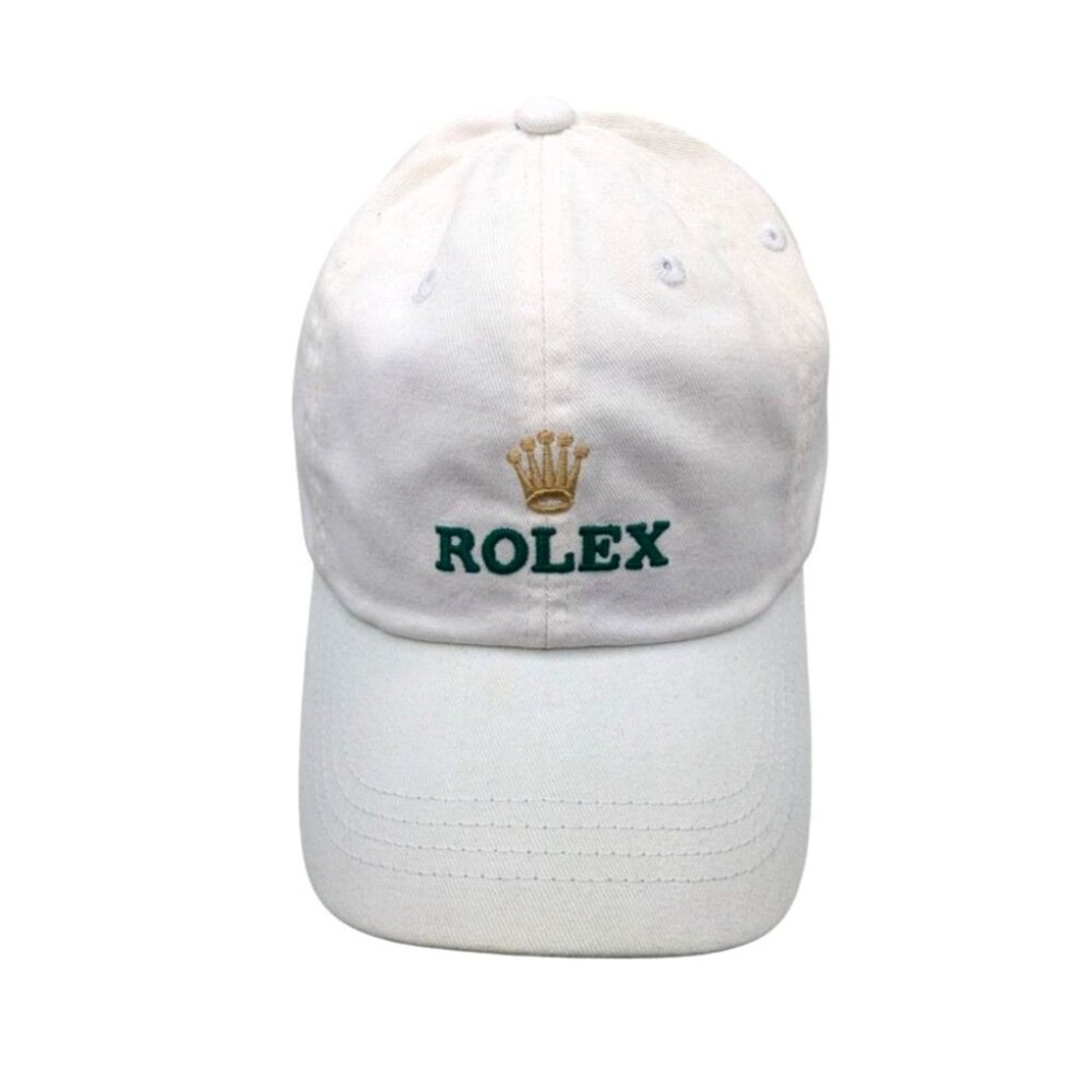 Rolex White Cotton Cap W Gold Crown Logo & The Quail 2019 Adj Strap Back Hat - Picture 2 of 7